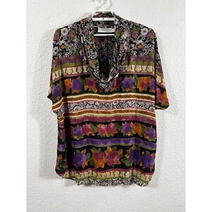Componix Woman Vintage Floral Tunic Cowl Artsy Oversized Rayon Top Plus Size 18